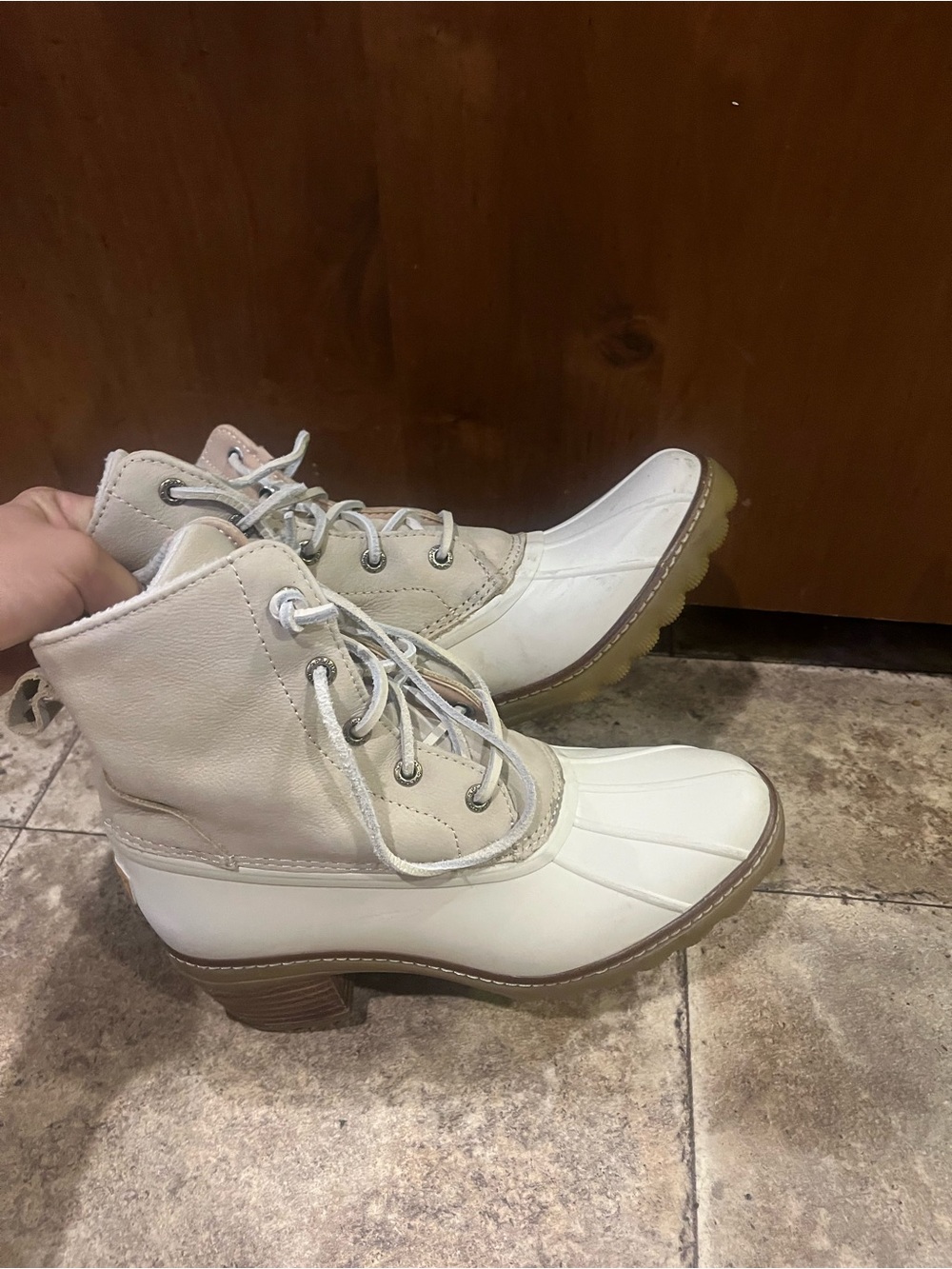 Sperry Top-Sider Saltwater Heeled Leather Duck Boots Women’s Size 7 Ivory Cream